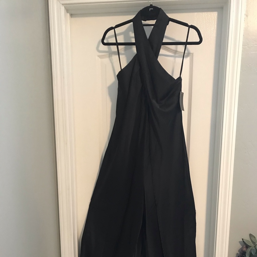 New Boston Proper Black Halter Jumpsuit